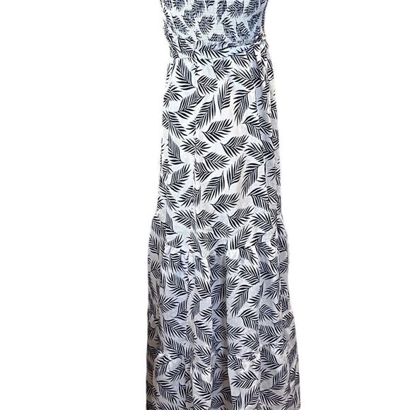 “”SUPER””, Bahamian long maxi dress with blue palm tree leaves. - Picture 2 of 7